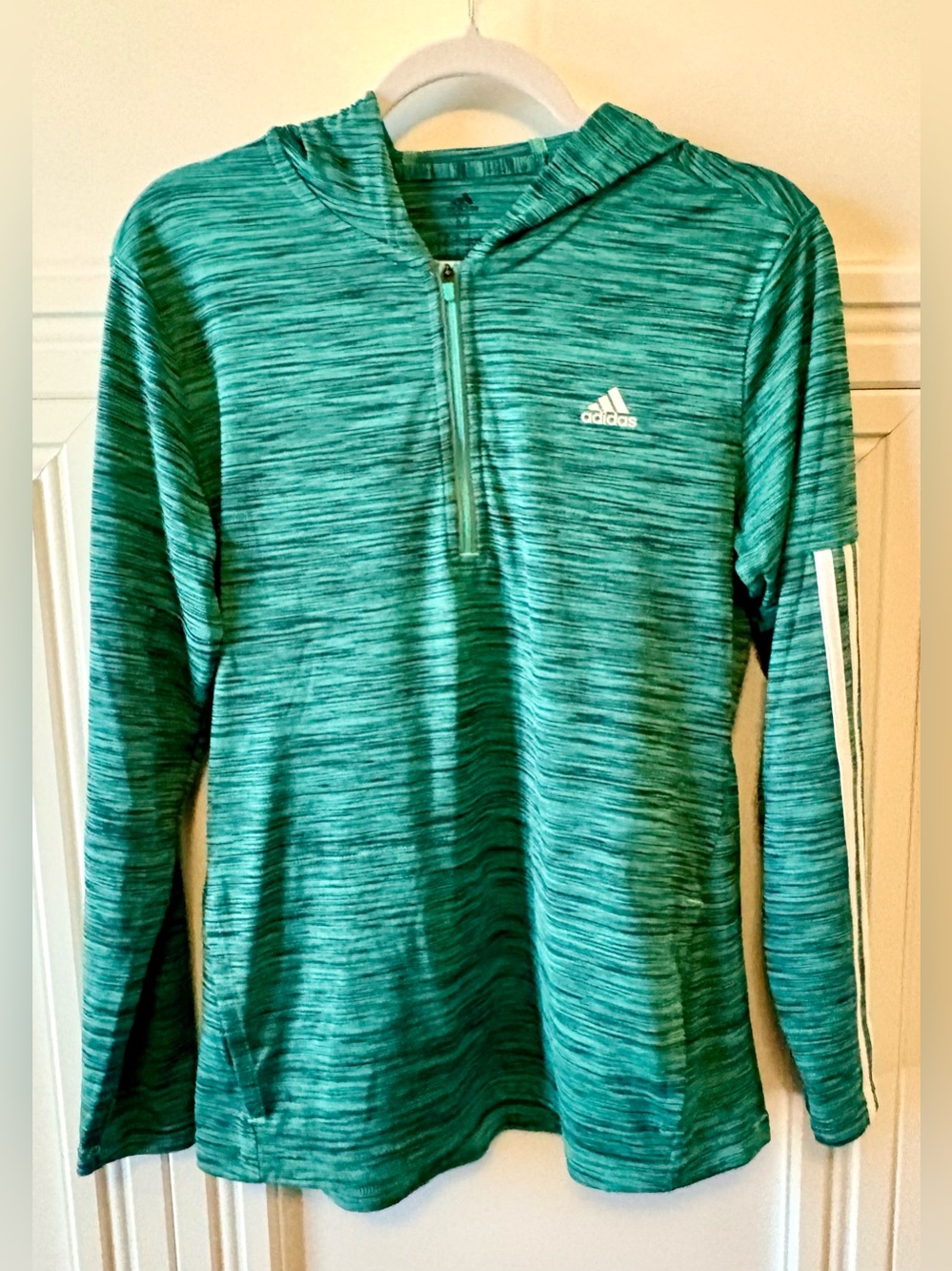 🟢 WOMENS ADIDAS ATHLETIC CLIMALITE QUARTER ZIP HOODIE - GREEN SIZE MEDIUM 🟢